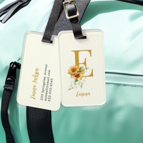 Chic watercolor floral monogram initial name  luggage tag