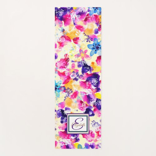 Chic Watercolor Floral Monogram Yoga Mat