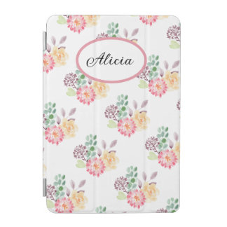 Chic Watercolor Floral Pattern Monogrammed   iPad Mini Cover
