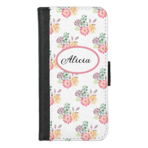 Chic Watercolor Floral Pattern Monogrammed iPhone 8/7 Wallet Case