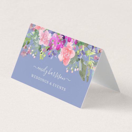 Chic Watercolor Floral Periwinkle Business Card