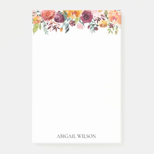 Chic Watercolor Floral Personalized Post_it Notes