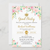 Chic Watercolor Floral Pink Gold Graduation Party Invitation (Front)