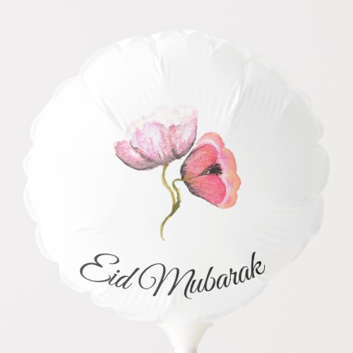 chic watercolor floral poppy happy eid mubarak balloon