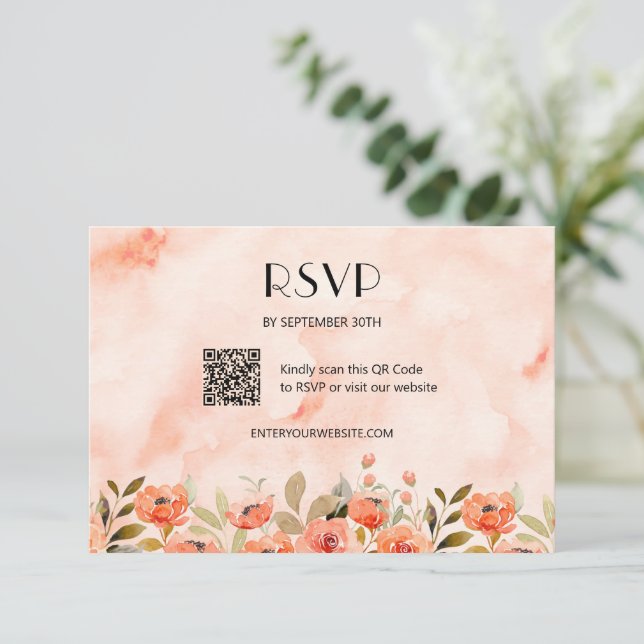 Chic Watercolor Floral QR Code RSVP Card (Standing Front)