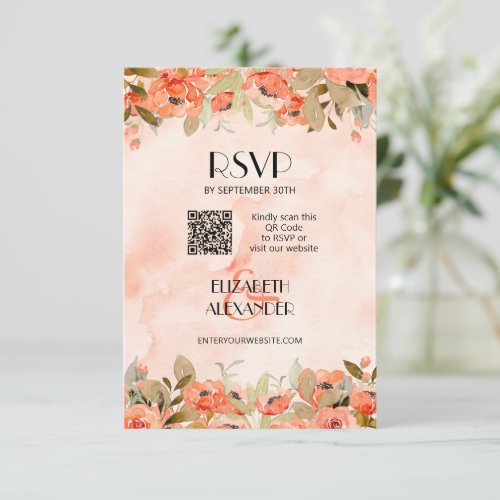 Chic Watercolor Floral QR Code RSVP Card