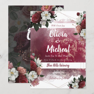 Chic Watercolor Floral Red Burgundy theme invite