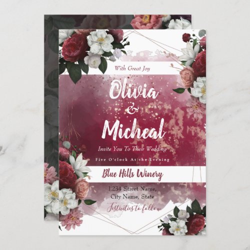 Chic Watercolor Floral Red Burgundy theme invite