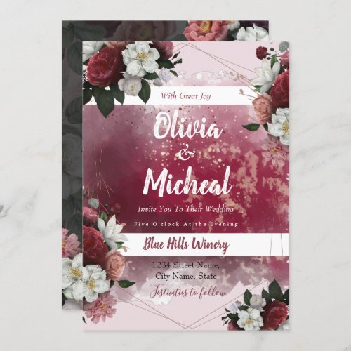 Chic Watercolor Floral Red Burgundy theme invite