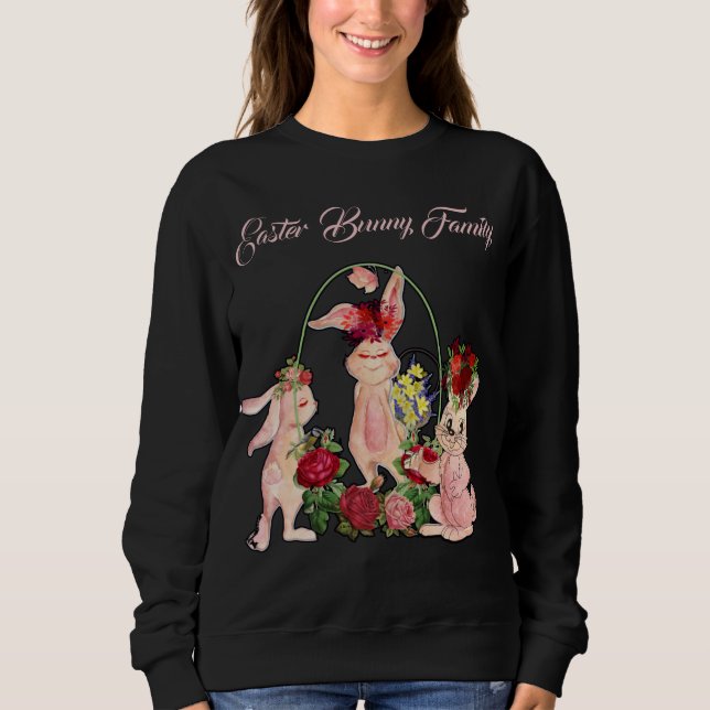 Chic Watercolor Floral Rose Wreath Easter Bunny  Sweatshirt (Front)