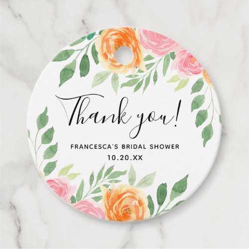 Chic Watercolor Floral Thank You Bridal Shower Favor Tags