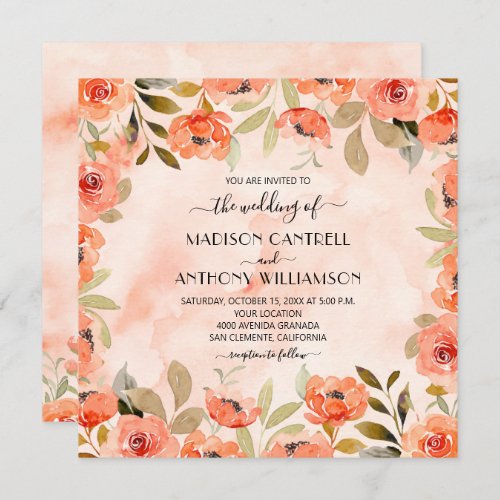 Chic Watercolor Floral Wedding All In One Invitation