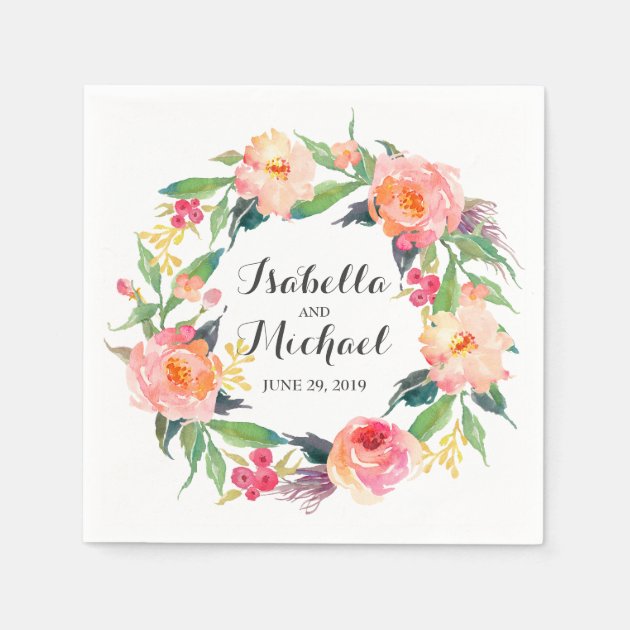Chic Watercolor Floral Wedding Paper Napkin
