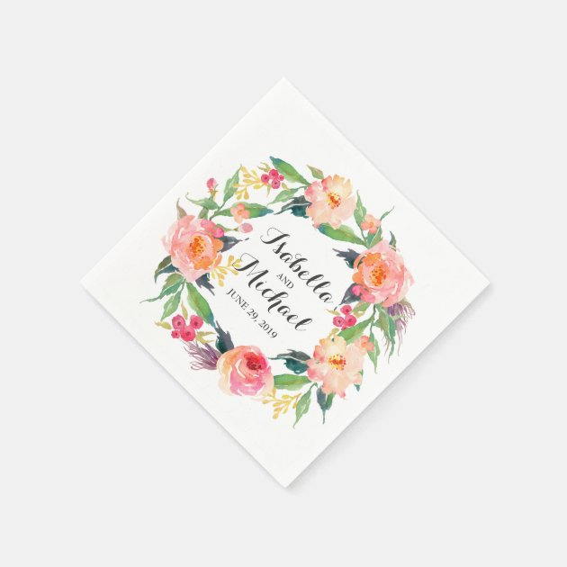 Chic Watercolor Floral Wedding Paper Napkin