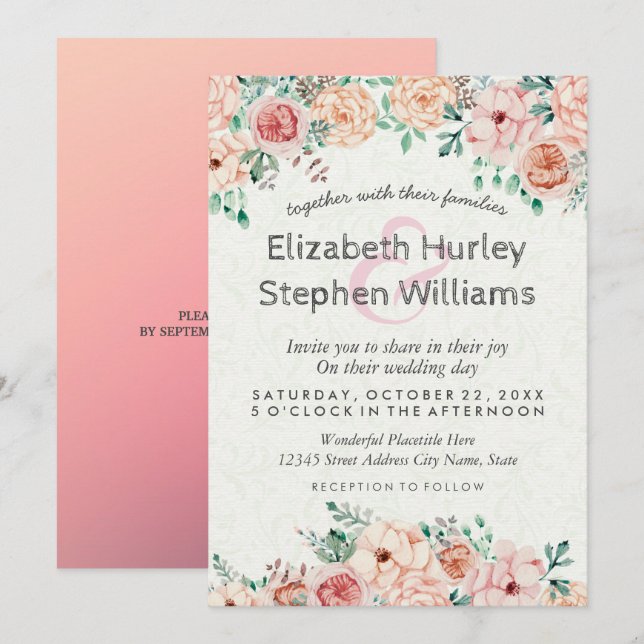 Chic Watercolor Floral Wedding Shower Invitation (Front/Back)