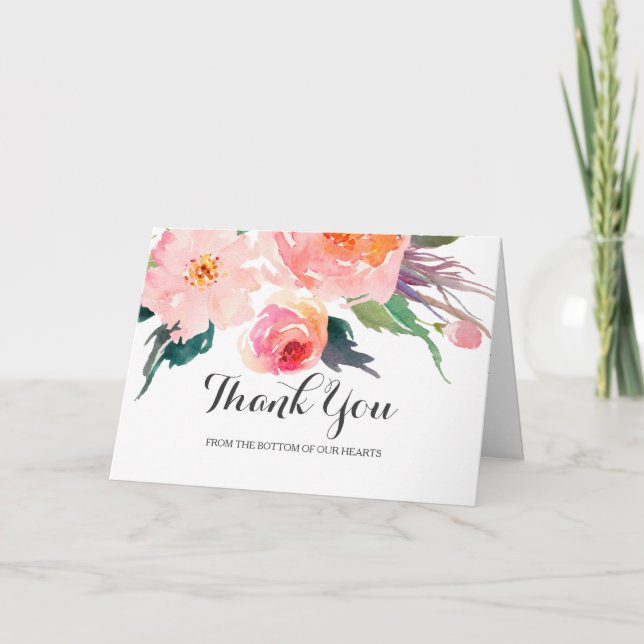 Chic Watercolor Floral Wedding Thank You (Front)