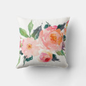 Chic Watercolor Floral Wreath Monogram Throw Pillow (Back)