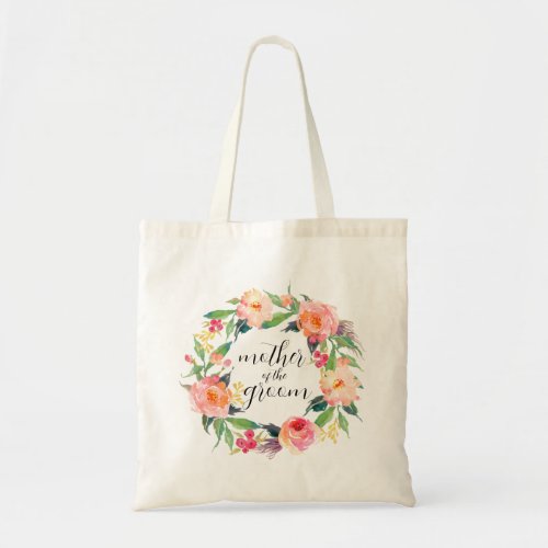 Chic Watercolor Floral Wreath Mother of the Groom Tote Bag