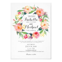 Chic Watercolor Floral Wreath Wedding Invitation