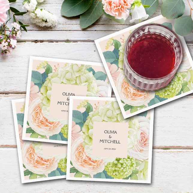 Chic Watercolor Florals Blush Pink Napkins (Chic Watercolor Florals Blush Pink Wedding Napkins)
