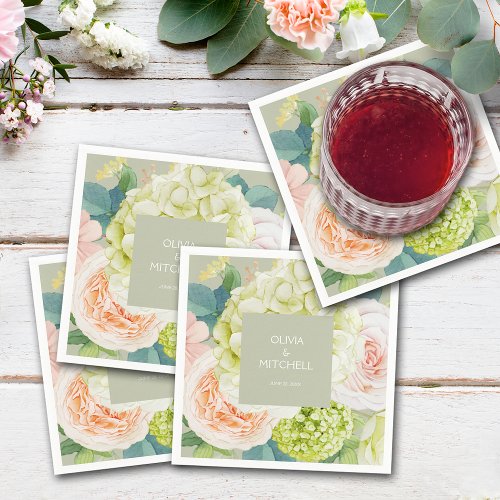 Chic Watercolor Florals Sage Green Napkins