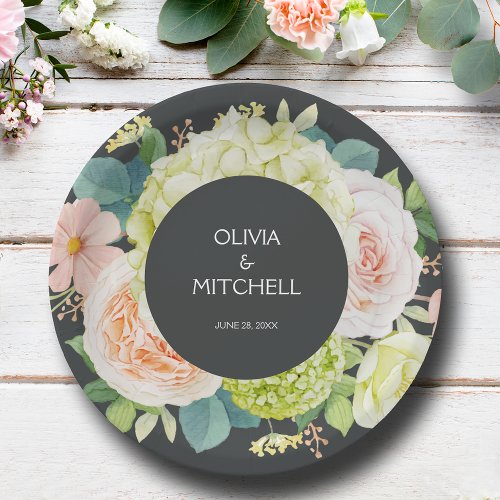 Chic Watercolor Florals Wedding Paper Plates