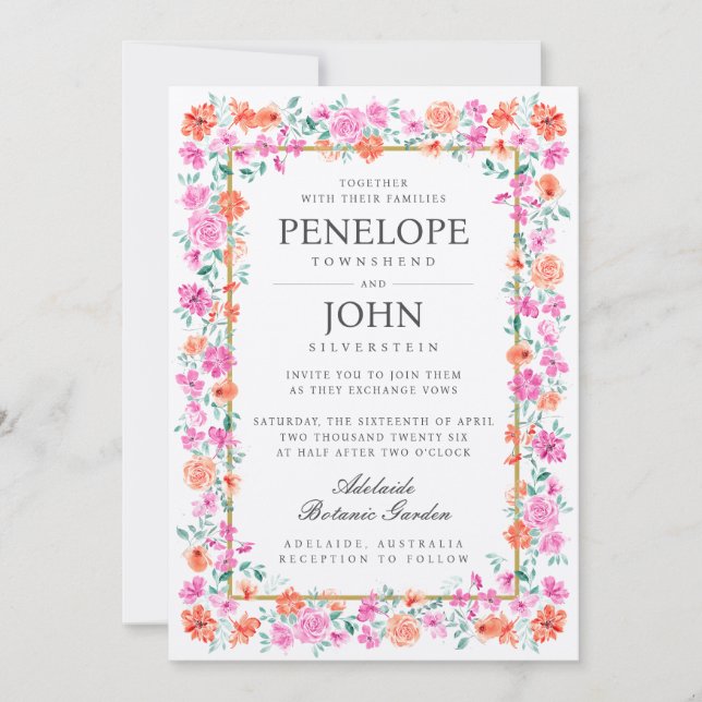 Chic Watercolor Flower Botanical Garden Wedding Invitation (Front)