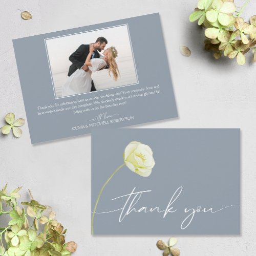 Chic Watercolor Flower Wedding Photo Thank You Card