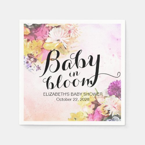Chic Watercolor Flowers Baby Shower Baby in Bloom Napkins