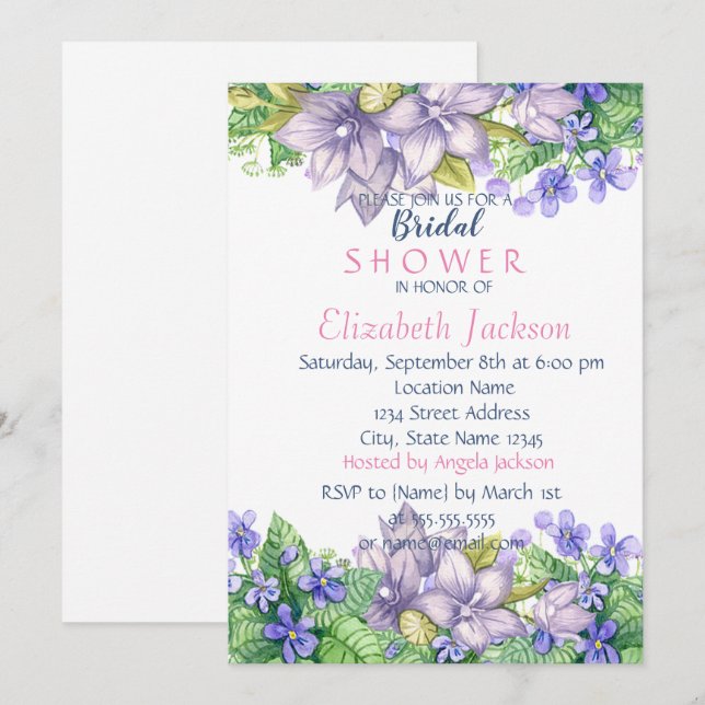 Chic Watercolor Flowers  Bridal Shower Invitation (Front/Back)