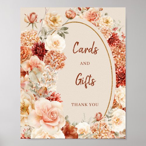 Chic watercolor flowers fall color Cards and Gifts Poster