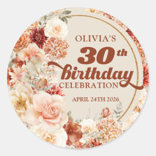 Chic watercolor flowers fall colors 30th birthday classic round sticker