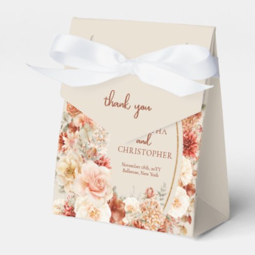 Chic watercolor flowers fall colors copper blush favor boxes