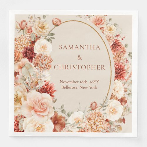 Chic watercolor flowers fall colors copper blush paper dinner napkins