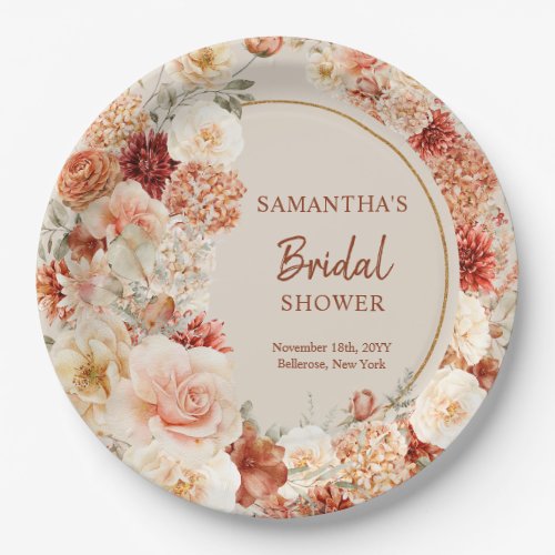 Chic watercolor flowers fall colors copper blush  paper plates