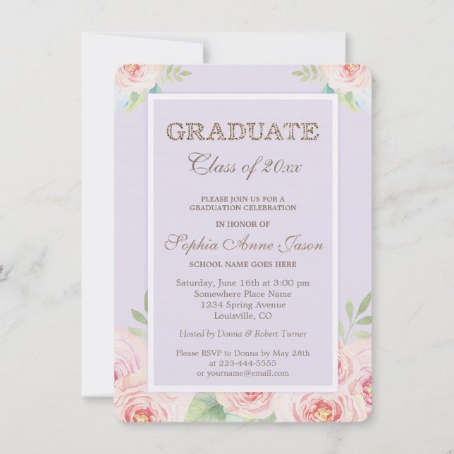 Chic Watercolor Flowers Graduation Party Invite (Front)