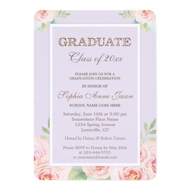 Chic Watercolor Flowers Graduation Party Invite