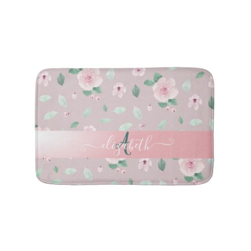 Chic Watercolor Flowers Monogram Bath Mat