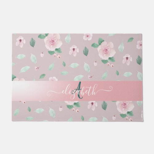 Chic Watercolor Flowers Monogram Doormat