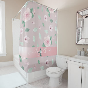 Chic Watercolor Flowers Monogram Shower Curtain