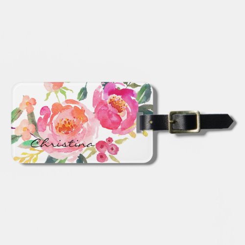 Chic Watercolor Flowers Personalized_2 Luggage Tag