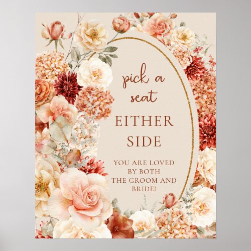 Chic watercolor flowers Pick a Seat Either Side Poster