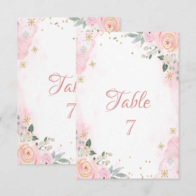 Chic Watercolor Flowers Snowflakes  Invitation (Front/Back)