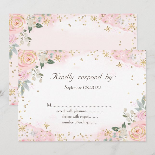 Chic Watercolor Flowers Snowflakes RSVP  Invitation (Front/Back)
