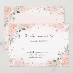 Chic Watercolor Flowers Snowflakes RSVP  Invitation