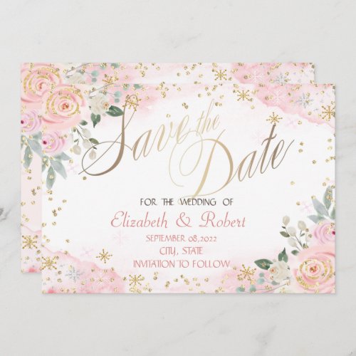 Chic Watercolor Flowers Snowflakes  Save The Date