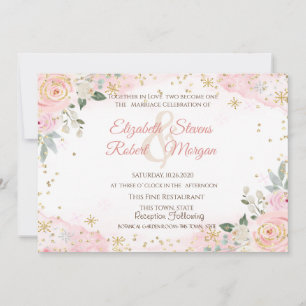 Chic Watercolor Flowers Snowflakes Wedding Invitation