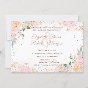 Chic Watercolor Flowers Snowflakes Wedding Invitation