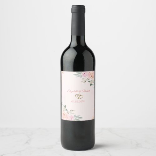 Chic Watercolor Flowers Snowflakes  Wedding Wine Label