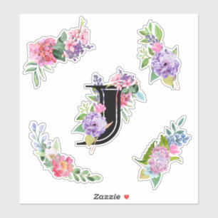 Chic Watercolor Flowers with Letter J Sticker